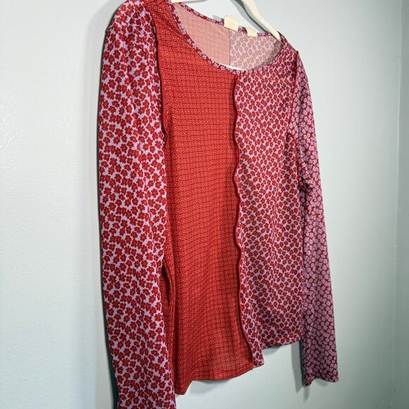 Levi’s Mesh Patchwork Long Sleeve Top XL Sheer Floral Geometric Print Y2K - Picture 4 of 6